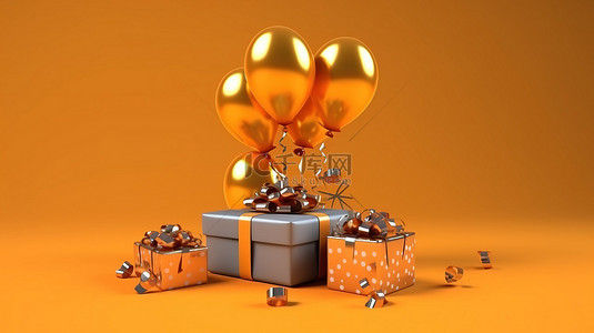 新年礼物背景图片_节日气球和新年礼物的 3d 渲染