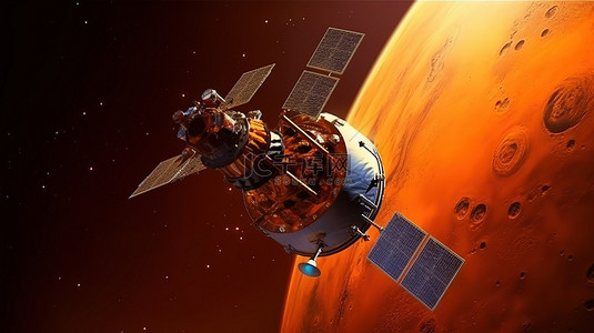 宇宙星球背景图片_火星轨道空间探测器的 3d 渲染