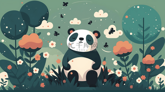 卡通熊猫春天背景