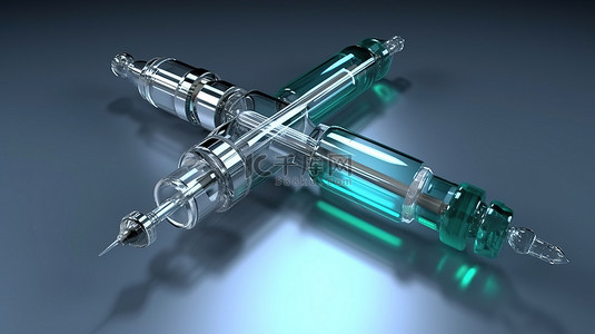 家庭卫生背景图片_用于家庭疫苗接种的医用注射器和针头的 3D 渲染