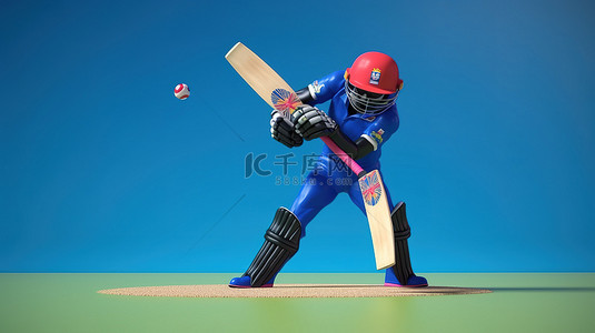 纳米比亚板球队运动员与比赛装备的蓝色背景 3D 渲染