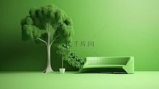 空白开放空间背景图片_具有开放空间的绿色城市景观的城市自然 3D 样机模板