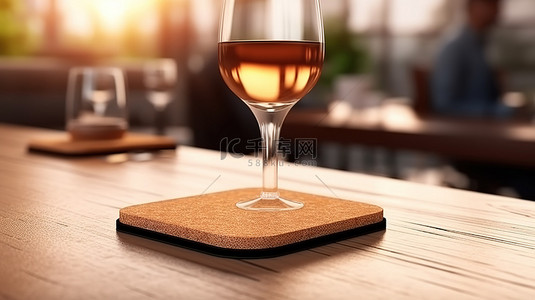 木桌软木垫啤酒杯垫 3D 渲染样机