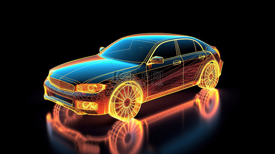 汽车运输背景图片_3D 渲染的汽车全息图，具有用于运输技术的复制空间