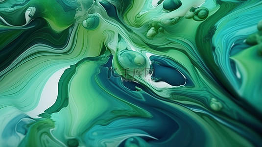 墨水三水背景图片_绿色墨水大理石抽象背景的 3D 渲染