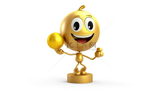 金杯背景图片_白色背景下拿着金奖杯和地球仪的吉祥物人的 3D 渲染