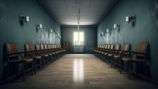 检查室外令人毛骨悚然令人不安的医院座位 3D 渲染