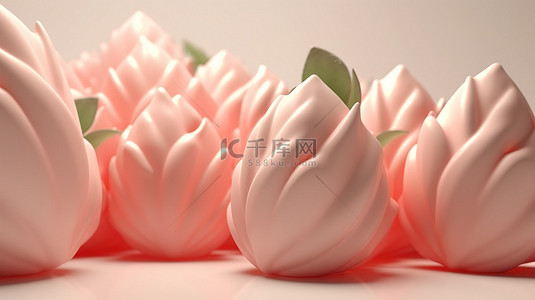 卡通水果草莓背景图片_奶油色 3D 渲染上的柔和草莓