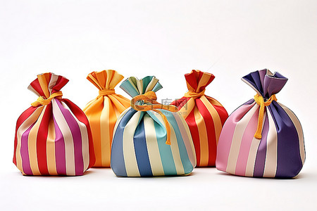 新年彩色背景图片_白色背景上的彩色织物礼品袋