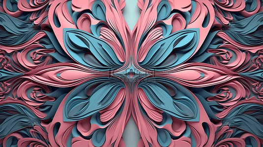 美丽的粉红色和蓝色图案的几何装饰 3D 插图