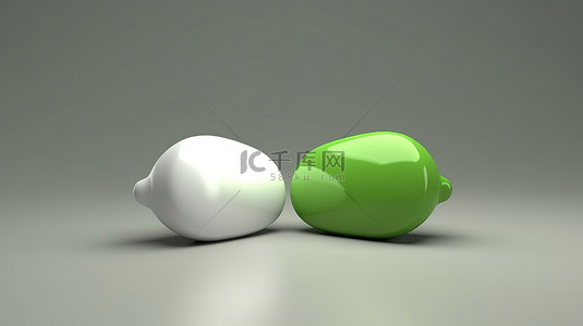 白色和绿色聊天气泡图标的 3d 插图