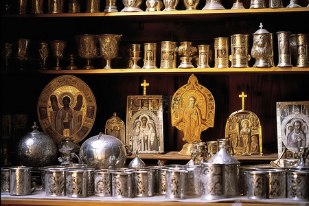 欧洲杯背景图片_展示金银雕像的祭坛和圣杯