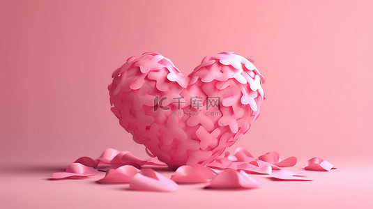 疯抢标签背景图片_粉红丝带形成心形，以粉红色背景的 3D 插图提高乳腺癌意识