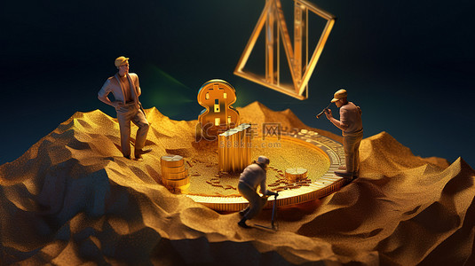 ETH 工作证明和挖矿奖励概念的 3D 插图