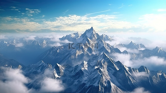 雄伟高海拔山峰的 3D 渲染景观