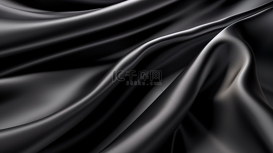 时尚精致的黑色缎面面料在单色抽象背景下飞行