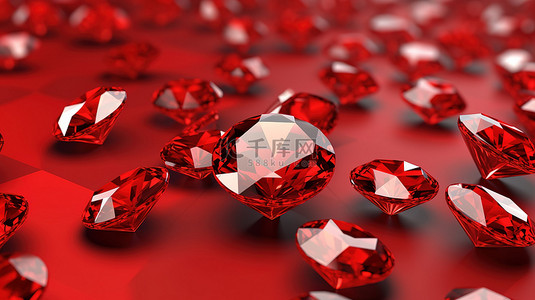装饰着钻石的红色背景的 3d 插图