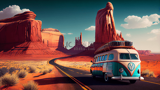 旅游汽车穿过沙漠背景