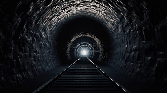 黑石铁路隧道尽头的光 3D 渲染