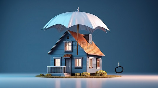 安全背景图片_房地产贷款安全 3D 插图房屋保护伞保护横幅背景