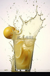 一杯柠檬水，装在溅有液体的玻璃杯中