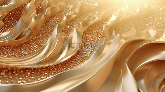 华丽粉背景图片_华丽的金色背景，具有闪闪发光的珍珠母颜色翻滚的褶皱和波浪 3D 插图和渲染