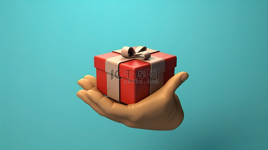圣诞圣诞背景图片_惊喜卡通手在 3D 呈现的白色背景上呈现礼品盒