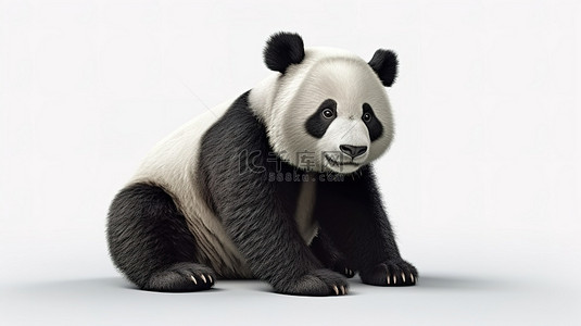 白色背景上可爱的 3D 熊猫插图包括剪切路径