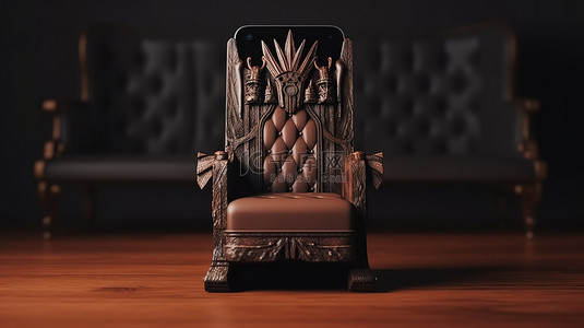 手机壳背景图片_国王宝座为您的手机坐在皇家椅子上的 3D 渲染手机壳