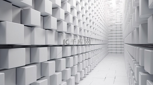 具有垂直堆叠行的极简主义白色立方体墙 3d 渲染设计