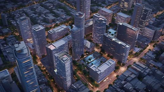 3D 渲染中的城市景观背景鸟瞰图