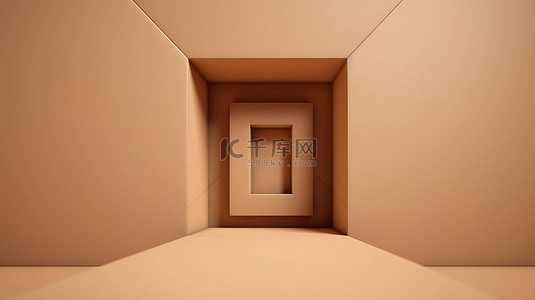 中性背景 3D 渲染上的空白米色纸箱，用于包装和搬迁目的