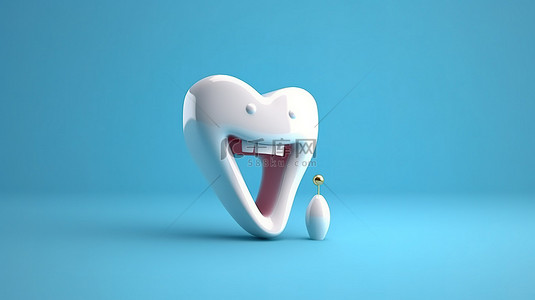 3D 模型描绘一颗健康状况良好的牙齿，带有蓝色方向箭头