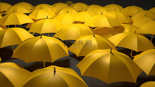 黄色雨伞商业保护和安全概念的 3D 渲染