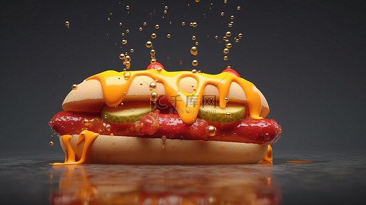 汉堡背景图片_汉堡热狗和软饮料的浮动快餐盛宴 3d 渲染