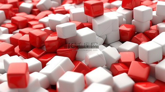 一堆被红色风险立方体包围的白色立方体的特写视图 3D 渲染图像
