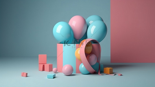 球形装饰背景图片_3D 渲染中球形礼品盒和气球的简约概念化