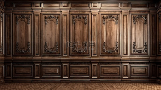 木材背景图片_室内设计复古橡木墙板 3D 渲染
