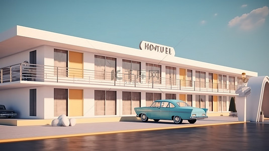 铁质精美背景图片_精美的汽车旅馆外观设计3D插画