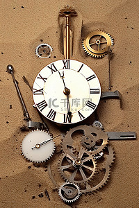 齿轮背景图片_旧机械和配件损坏零件的时钟