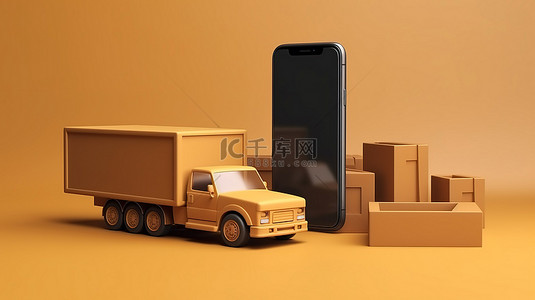 智能服务背景图片_电子商务和物流智能手机盒和送货卡车的数字插图