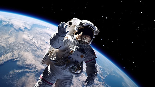 大拇指你最棒背景图片_太空行走期间宇航员竖起大拇指，令人惊叹的 3D 渲染