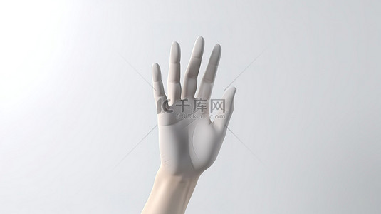 简单的张开手掌手势 3D 渲染的卡通人物手隔离在白色背景