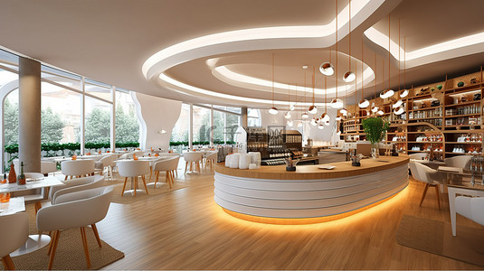 精致的酒店酒吧和餐厅，拥有令人惊叹的设计师室内 3D 渲染