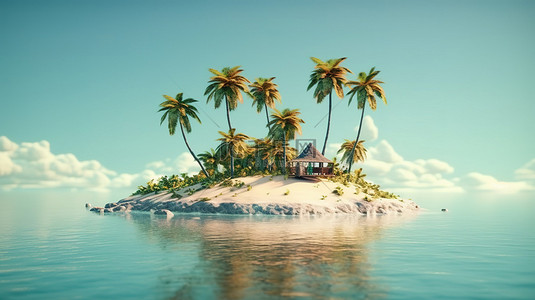 孤独背景图片_孤独的热带岛屿 3d 渲染