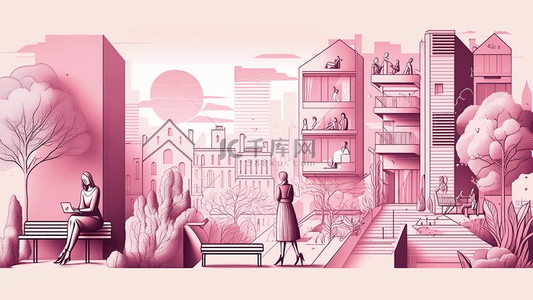 城市背景扁平风格粉色系列