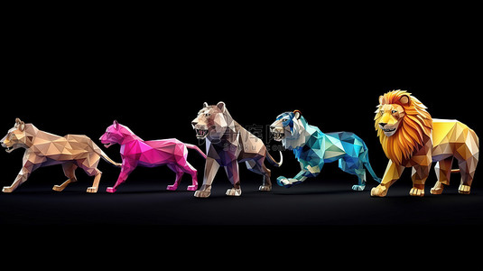 各种钻石野生动物 3D 动画，以低聚生物不断运动为特色