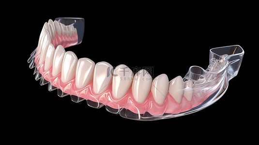 牙医牙齿背景图片_从侧面看隐形正畸牙齿的 3D 插图