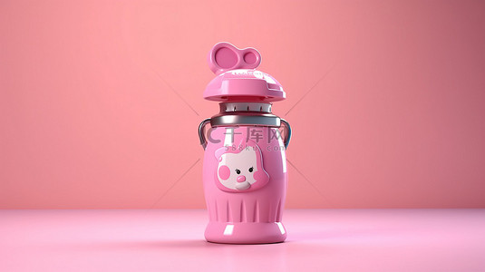 食品手绘背景图片_3d 渲染卡通风格粉红色牛奶婴儿奶瓶