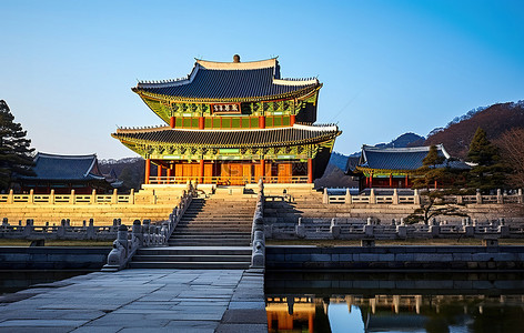 古迹背景图片_韩国首尔西平壤的宫殿和历史古迹佛教寺院
